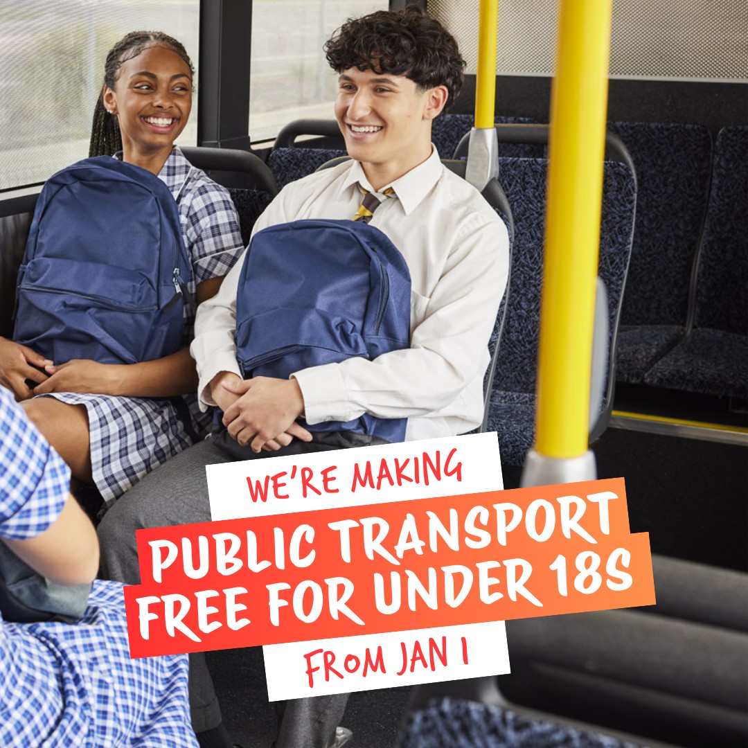 We're making Public Transport free for under 18s from Jan 1